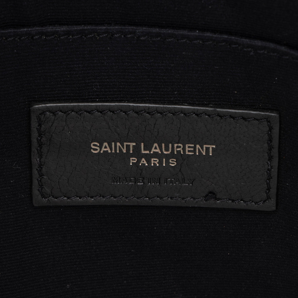 Saint Laurent Croc Embossed Leather Monogram Large Zip Pouch