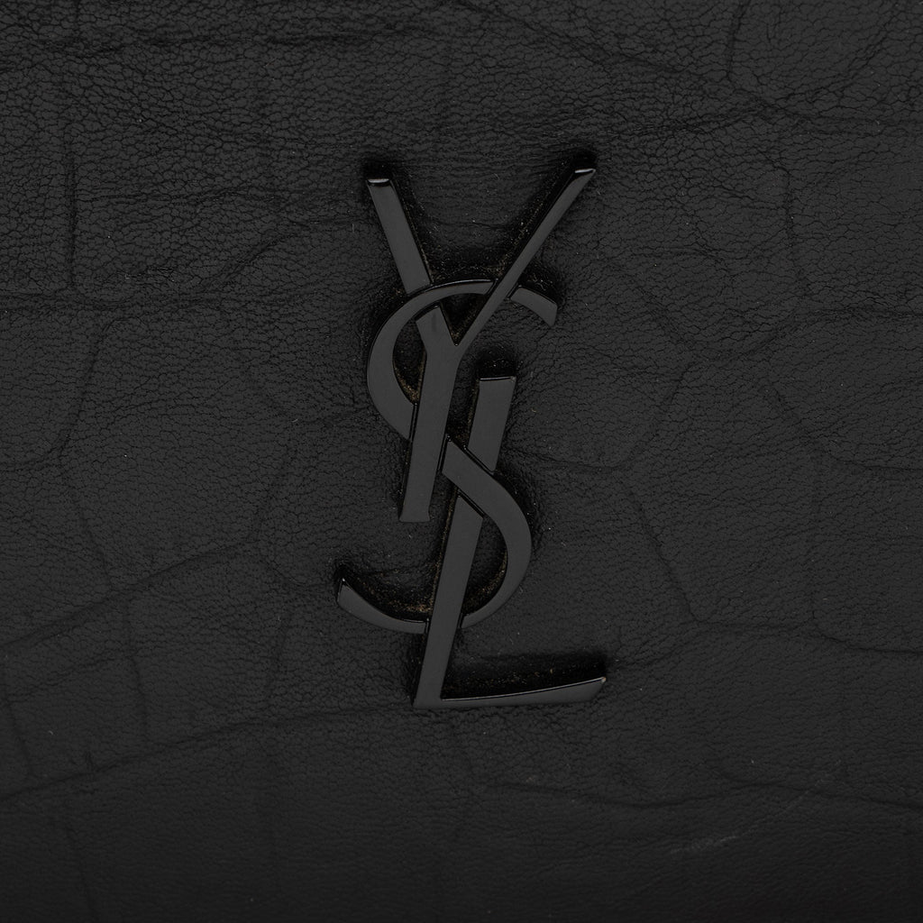 Saint Laurent Croc Embossed Leather Monogram Large Zip Pouch