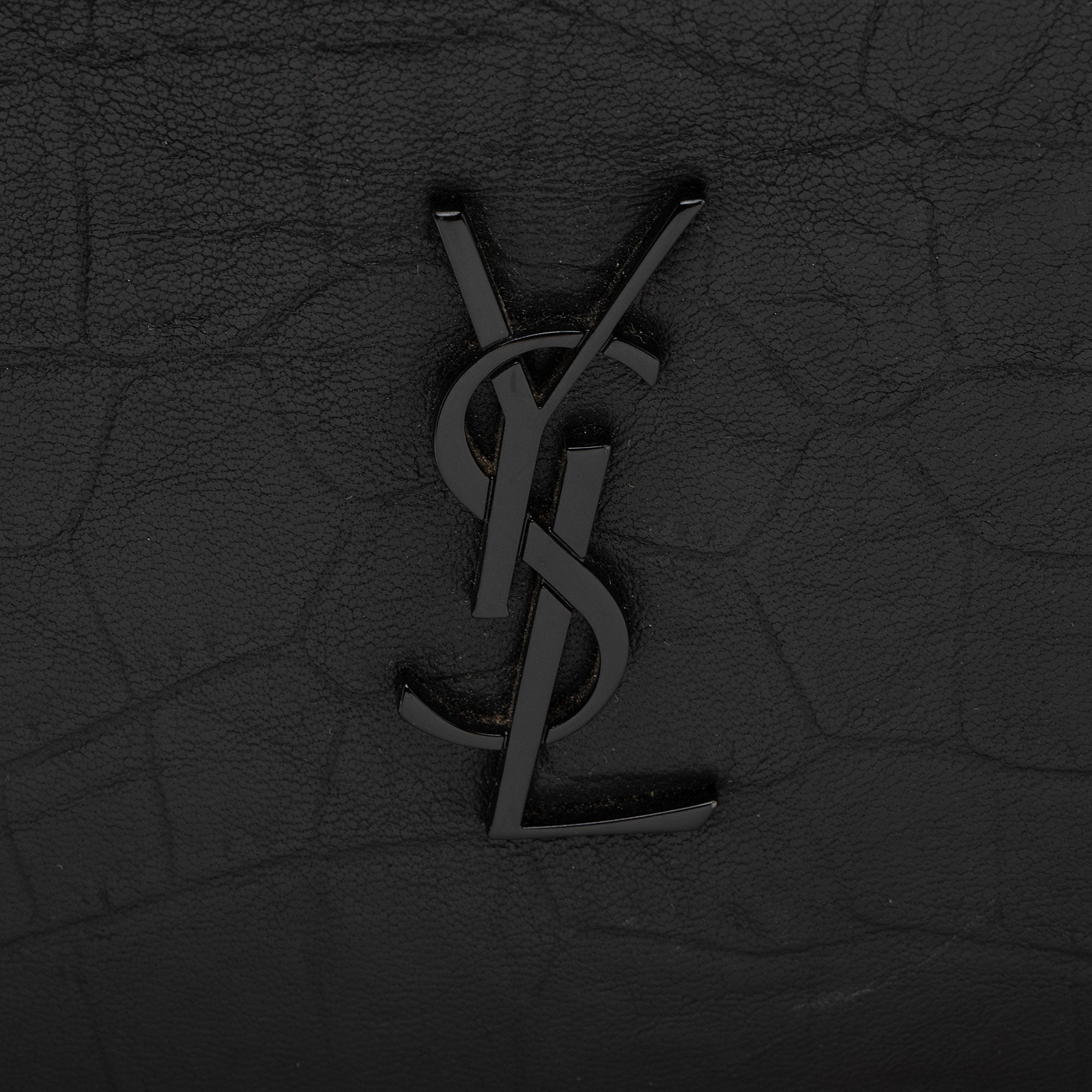 Saint Laurent Croc Embossed Leather Monogram Large Zip Pouch