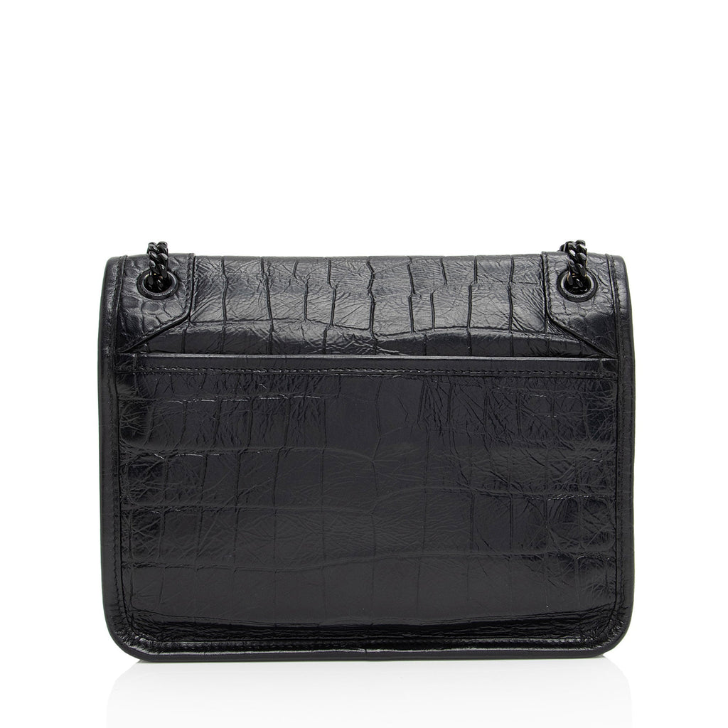 Saint Laurent Croc Embossed Leather Monogram Niki Baby Shoulder Bag (SHF-NVfs5q)
