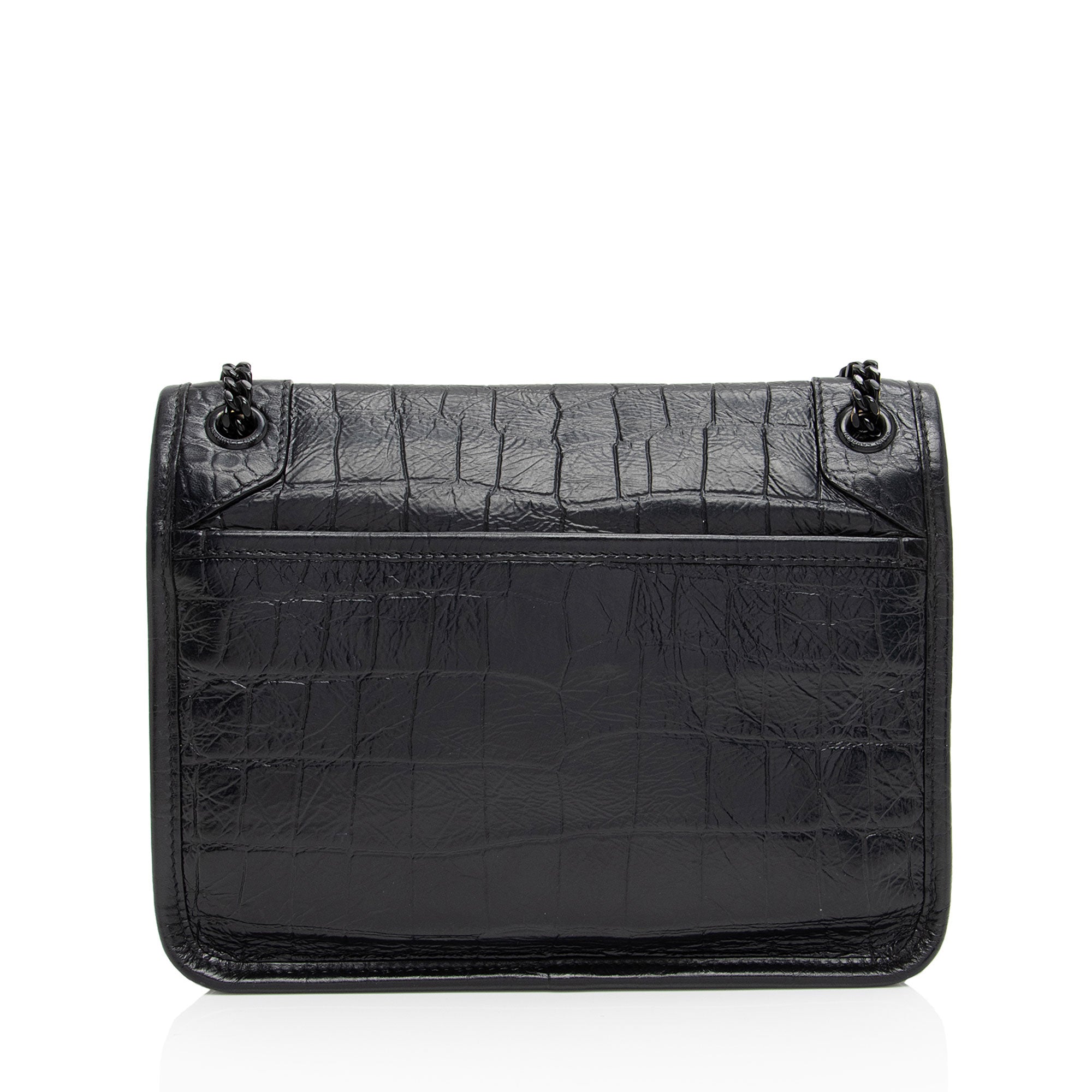 Saint Laurent Croc Embossed Leather Monogram Niki Baby Shoulder Bag (SHF-NVfs5q)