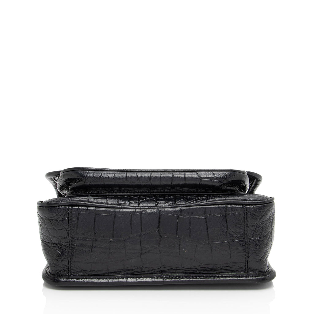 Saint Laurent Croc Embossed Leather Monogram Niki Baby Shoulder Bag (SHF-NVfs5q)