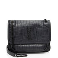 Saint Laurent Croc Embossed Leather Monogram Niki Baby Shoulder Bag (SHF-NVfs5q)
