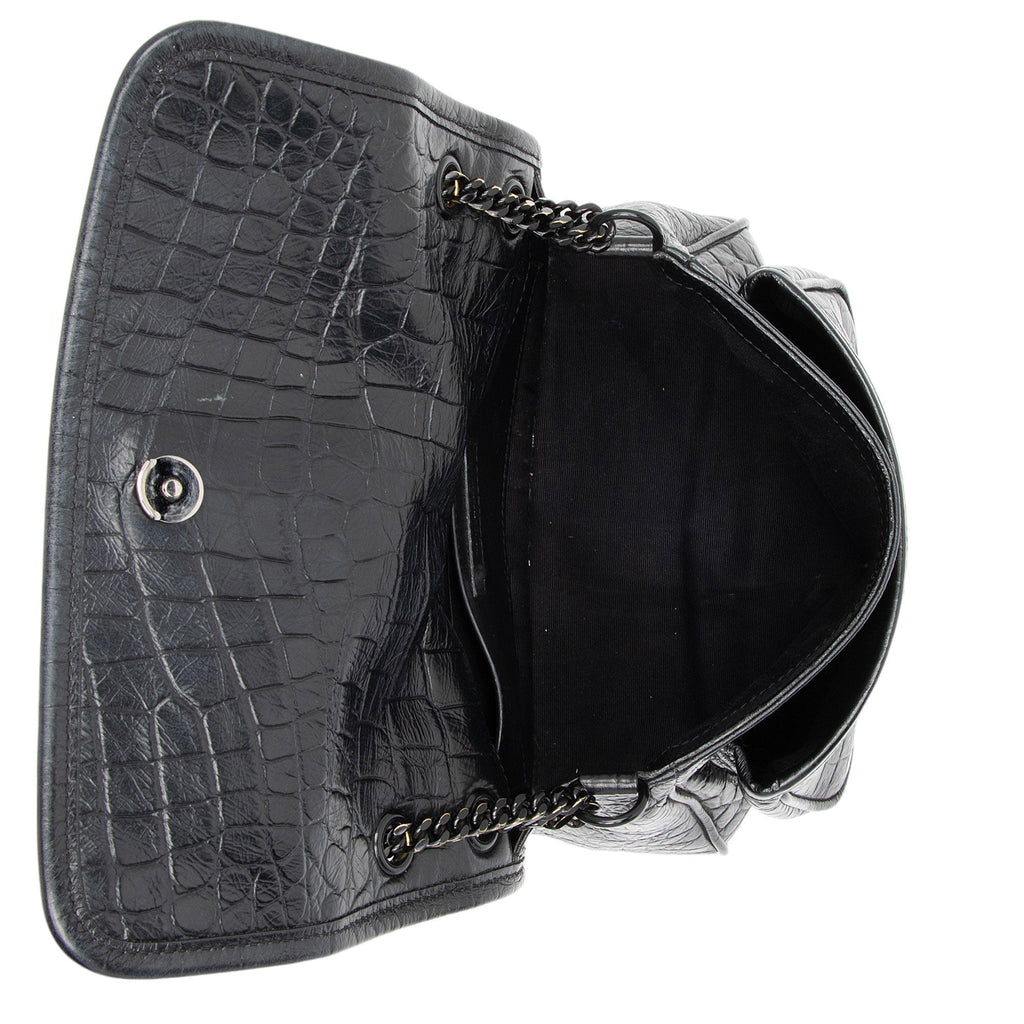 Saint Laurent Croc Embossed Leather Monogram Niki Baby Shoulder Bag (SHF-NVfs5q)