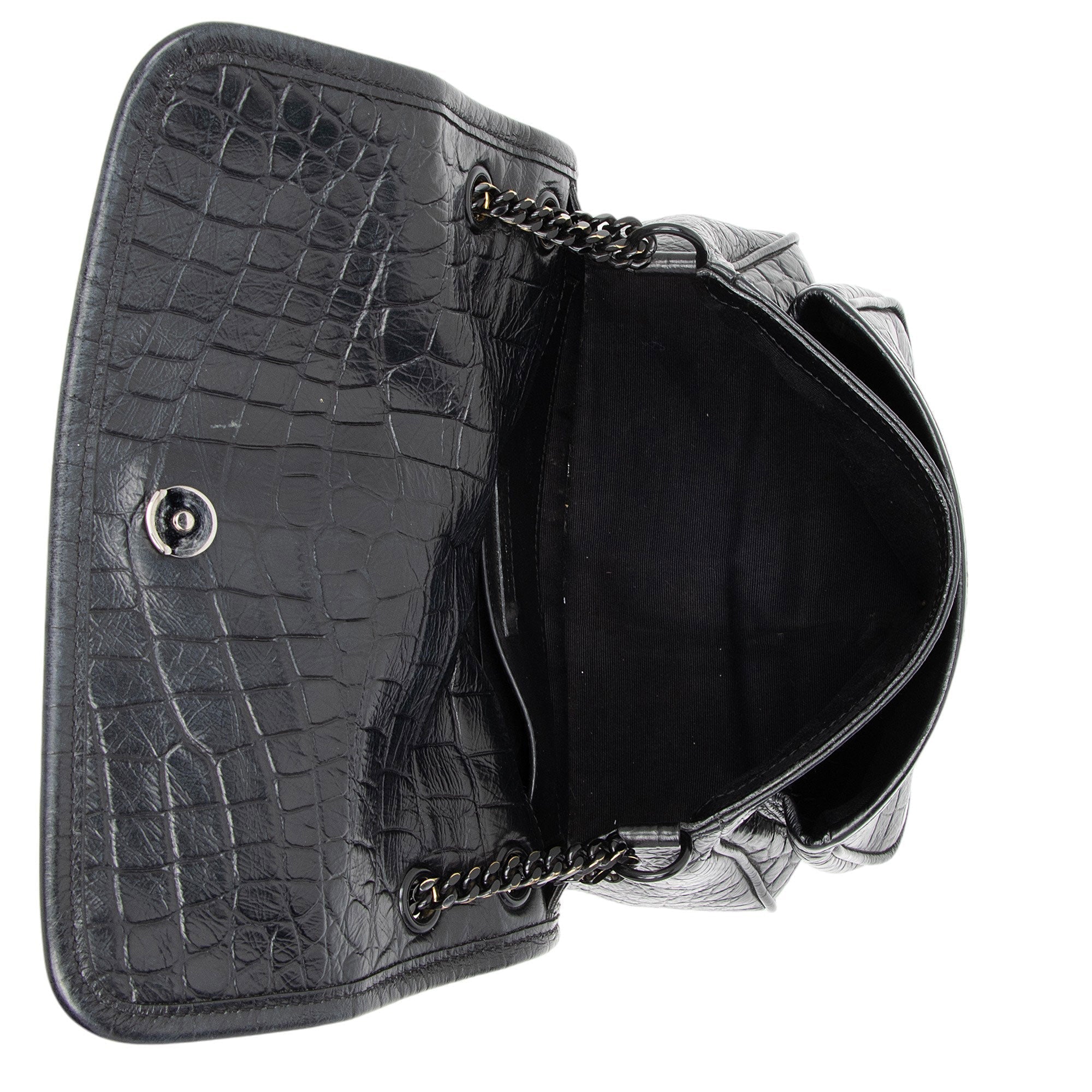 Saint Laurent Croc Embossed Leather Monogram Niki Baby Shoulder Bag (SHF-NVfs5q)