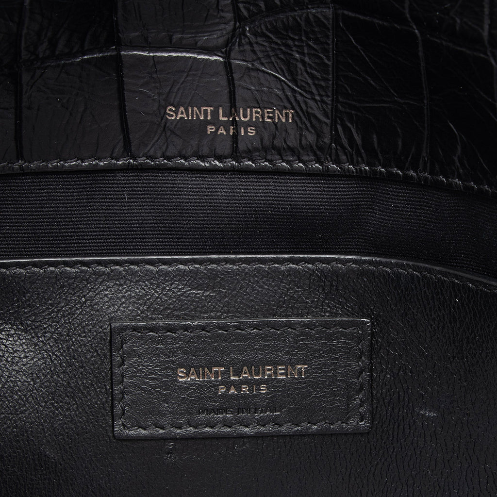 Saint Laurent Croc Embossed Leather Monogram Niki Baby Shoulder Bag (SHF-NVfs5q)