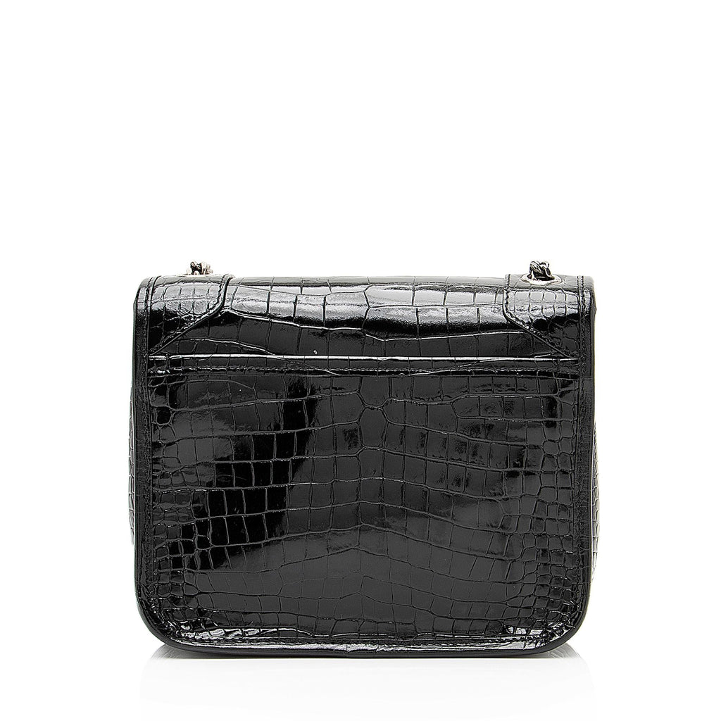 Saint Laurent Croc Embossed Leather Monogram Niki Chain Wallet (SHF-23549)
