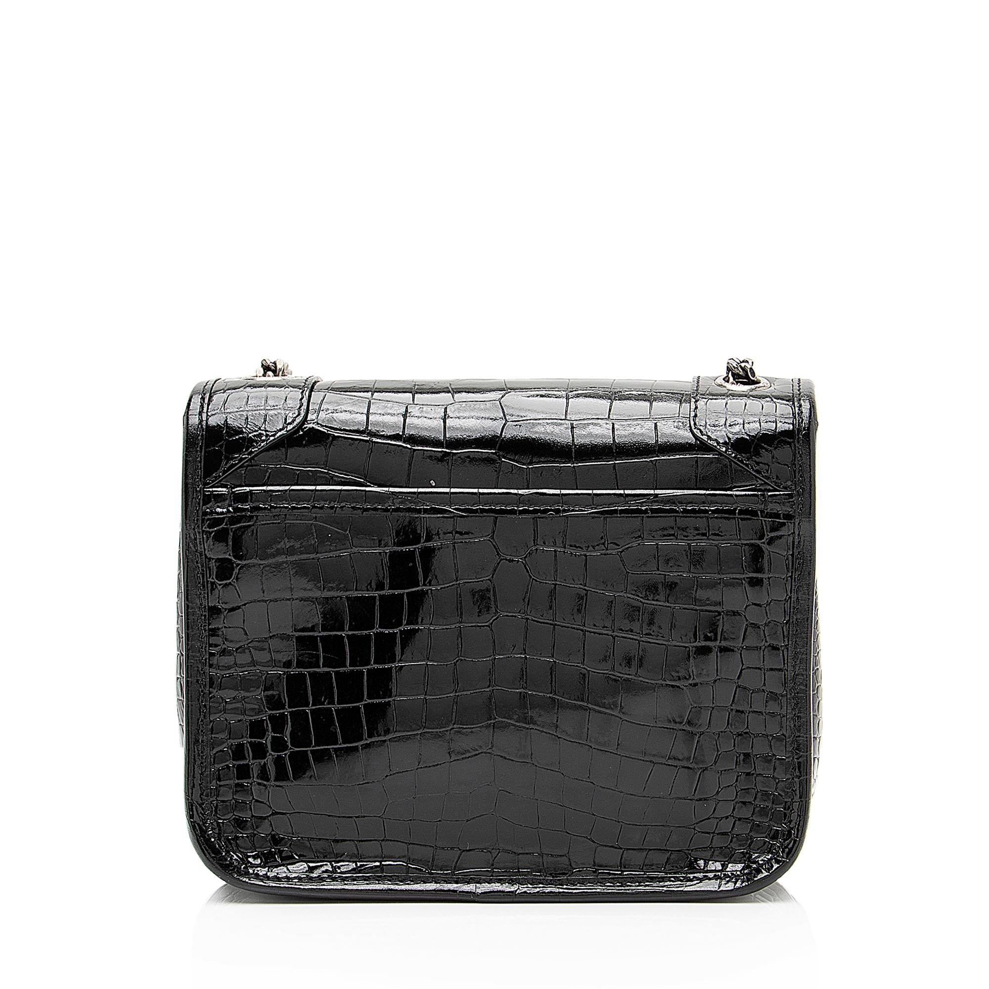 Saint Laurent Croc Embossed Leather Monogram Niki Chain Wallet (SHF-23549)