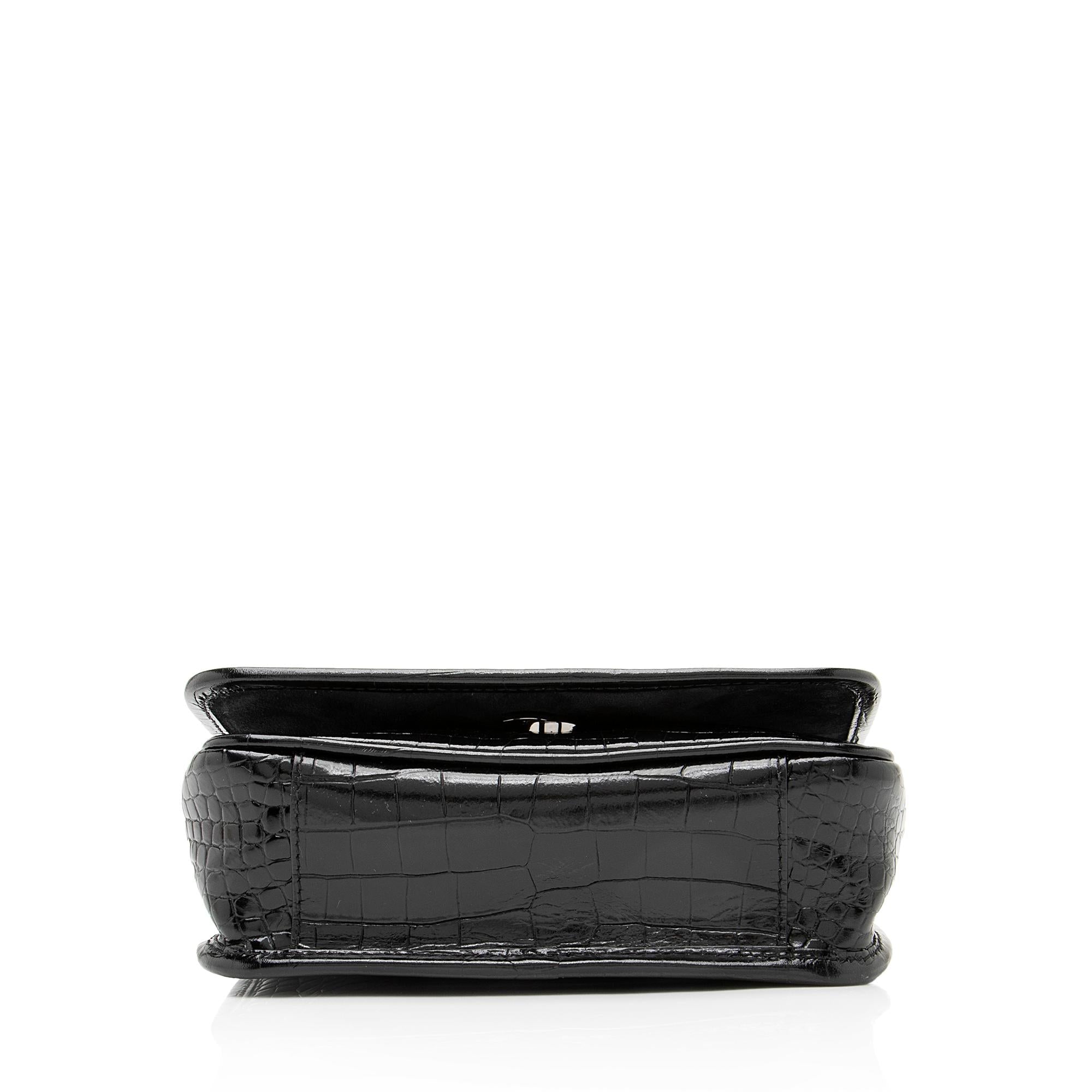 Saint Laurent Croc Embossed Leather Monogram Niki Chain Wallet (SHF-23549)
