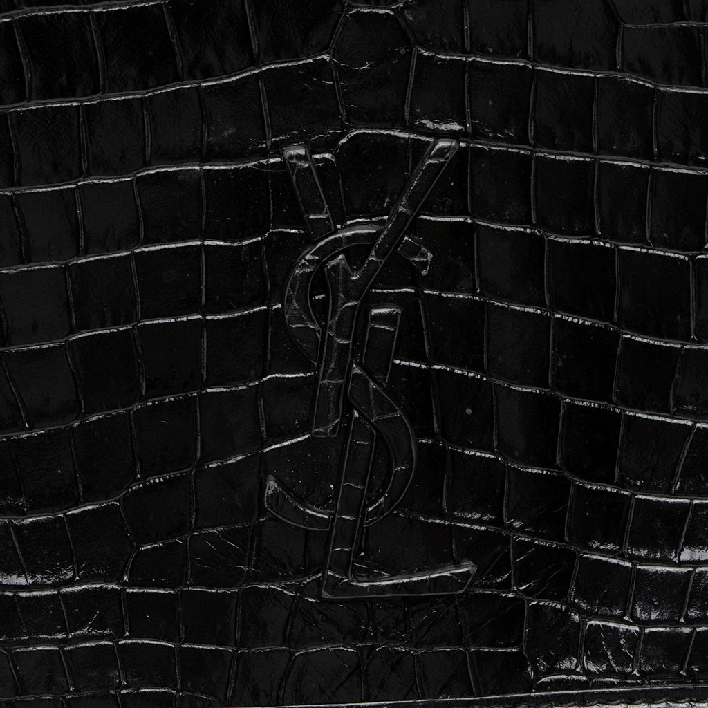 Saint Laurent Croc Embossed Leather Monogram Niki Chain Wallet (SHF-23549)