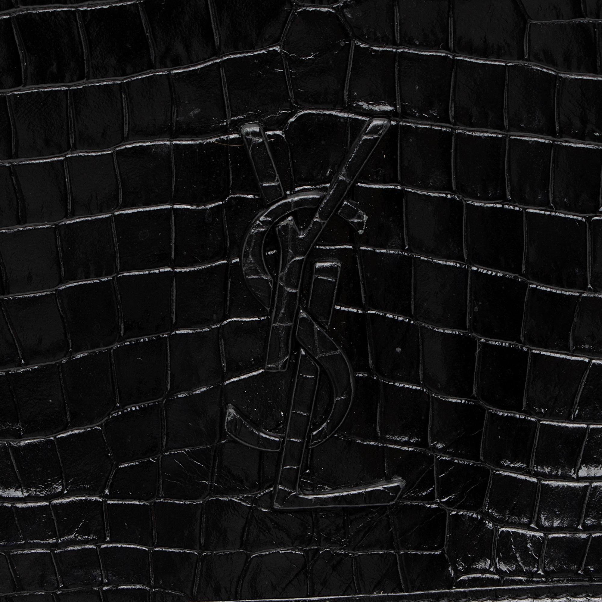 Saint Laurent Croc Embossed Leather Monogram Niki Chain Wallet (SHF-23549)