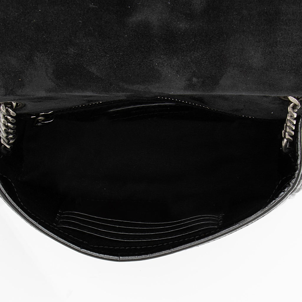 Saint Laurent Croc Embossed Leather Monogram Niki Chain Wallet (SHF-23549)