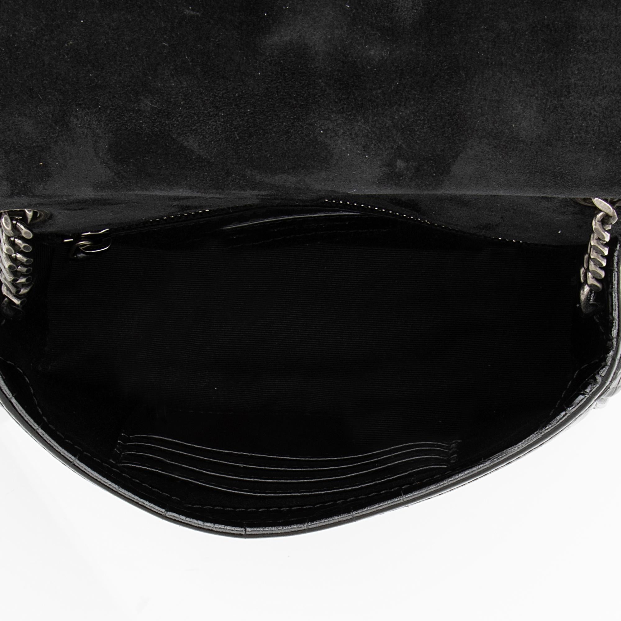 Saint Laurent Croc Embossed Leather Monogram Niki Chain Wallet (SHF-23549)