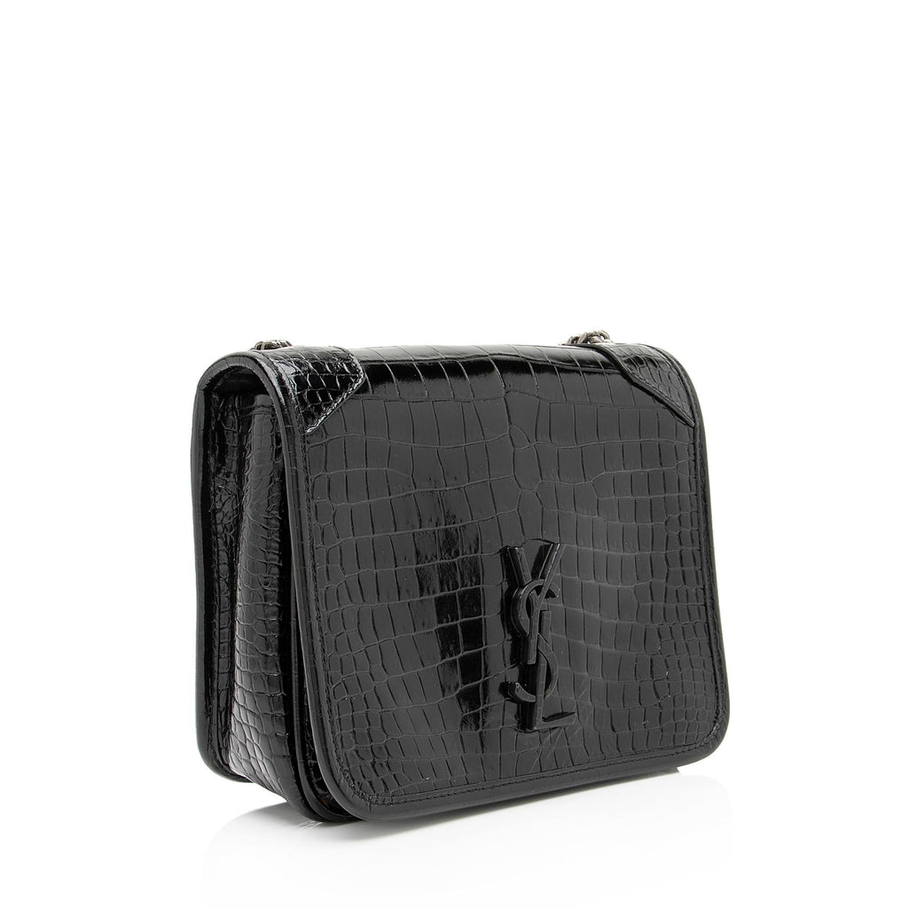 Saint Laurent Croc Embossed Leather Monogram Niki Chain Wallet (SHF-23549)