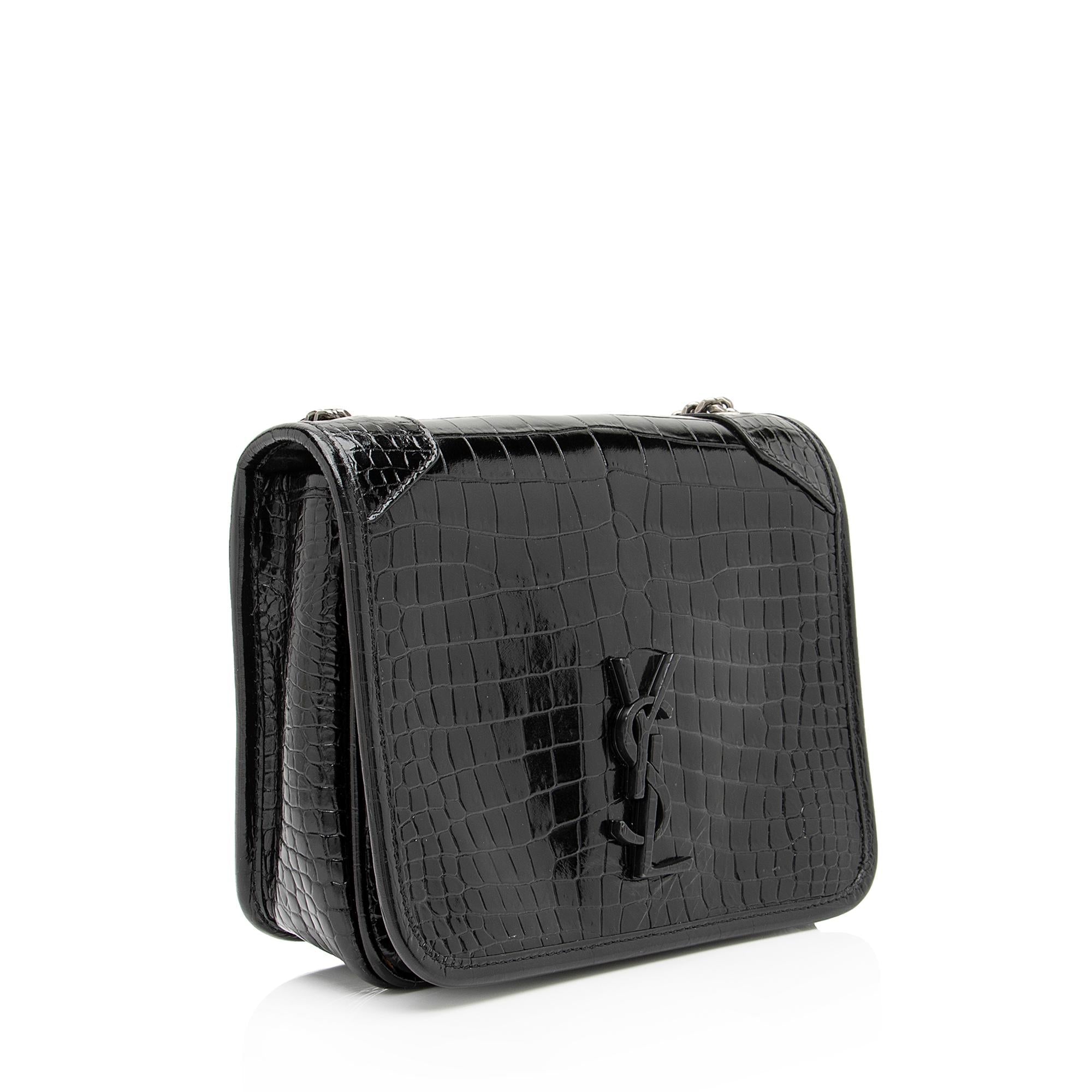 Saint Laurent Croc Embossed Leather Monogram Niki Chain Wallet (SHF-23549)