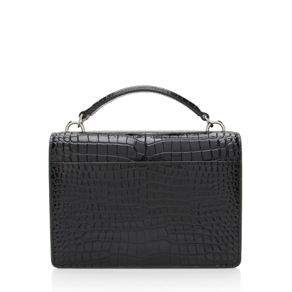 Saint Laurent Croc Embossed Leather Monogram Sunset Chain Wallet