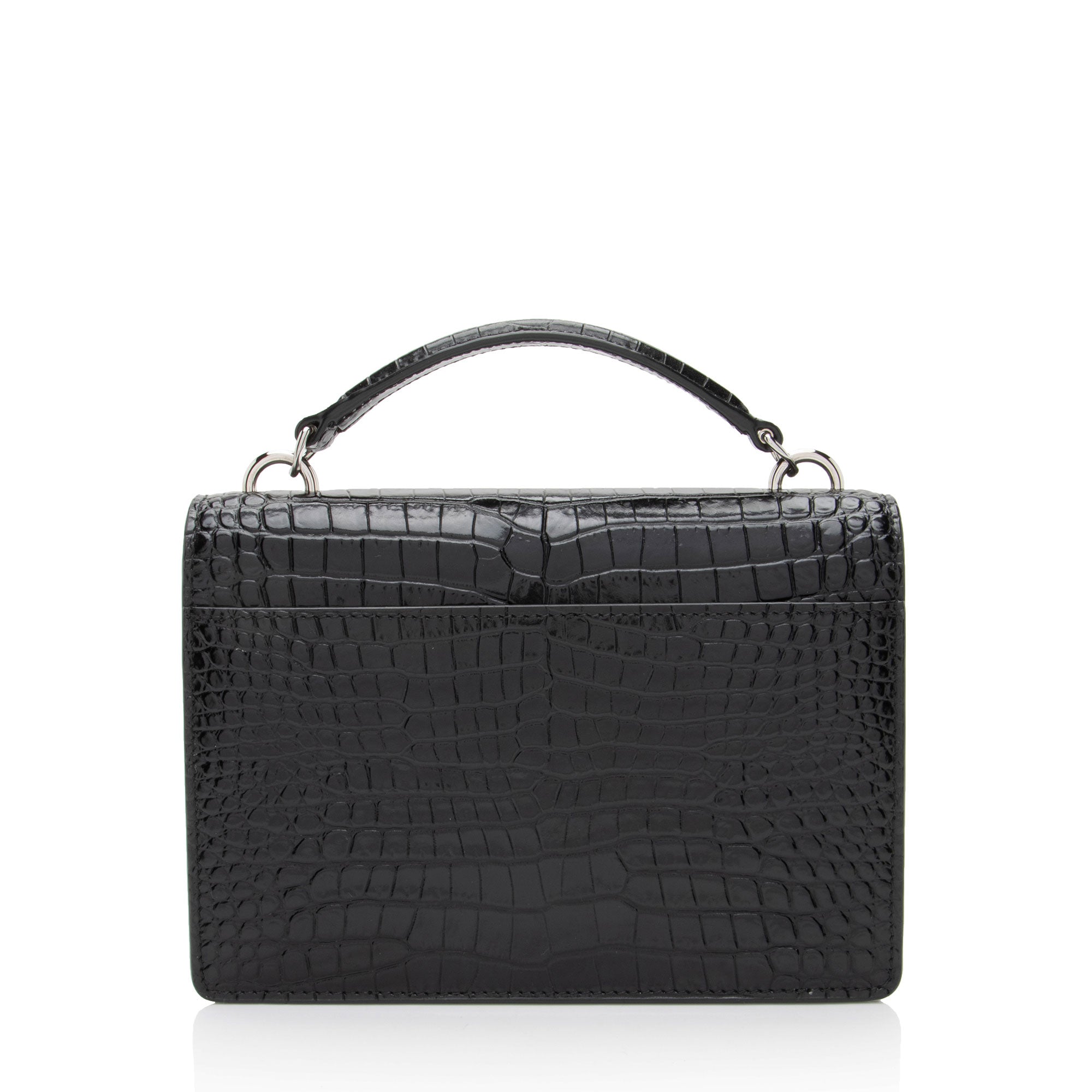 Saint Laurent Croc Embossed Leather Monogram Sunset Chain Wallet