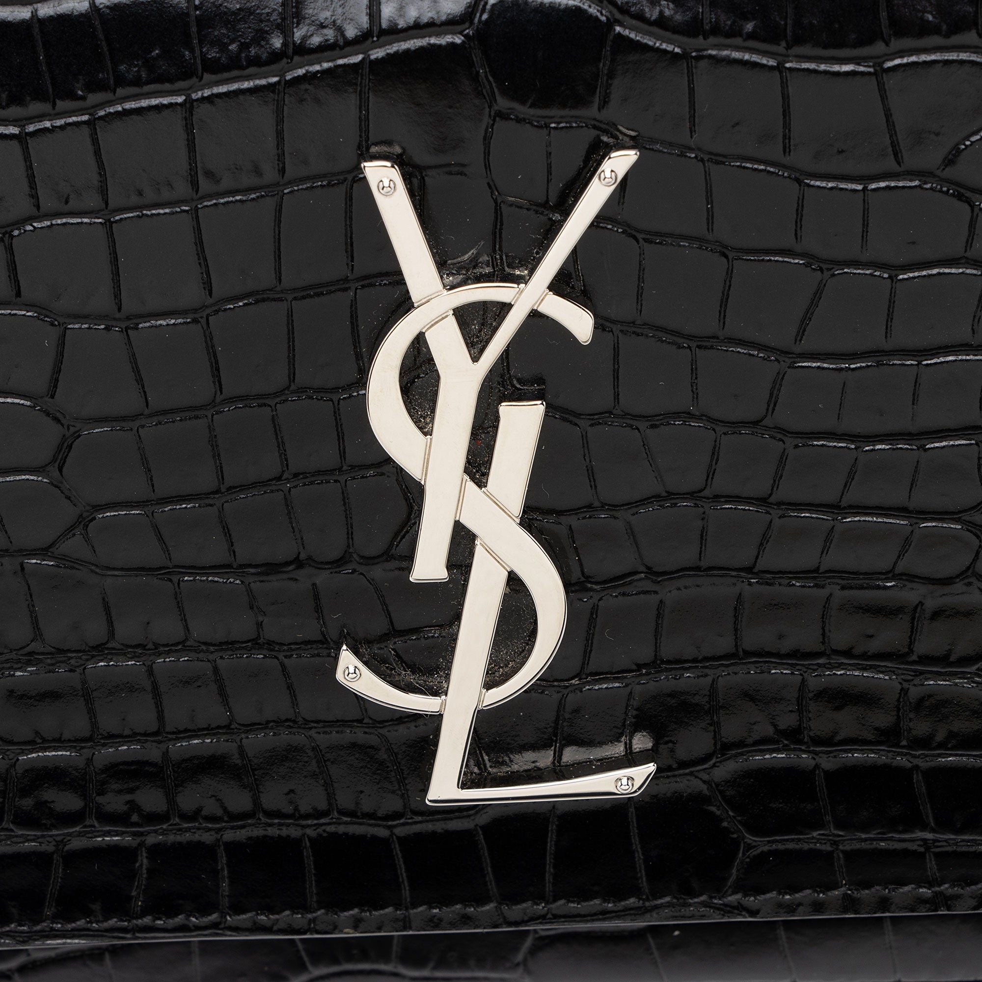 Saint Laurent Croc Embossed Leather Monogram Sunset Chain Wallet