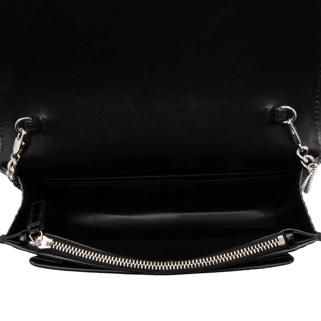 Saint Laurent Croc Embossed Leather Monogram Sunset Chain Wallet