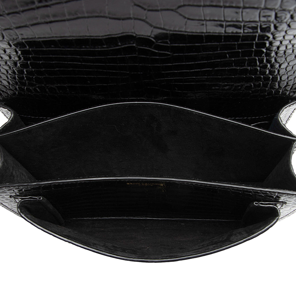 Saint Laurent Croc Embossed Leather Monogram Sunset Medium Shoulder Bag (SHF-otiVDf)