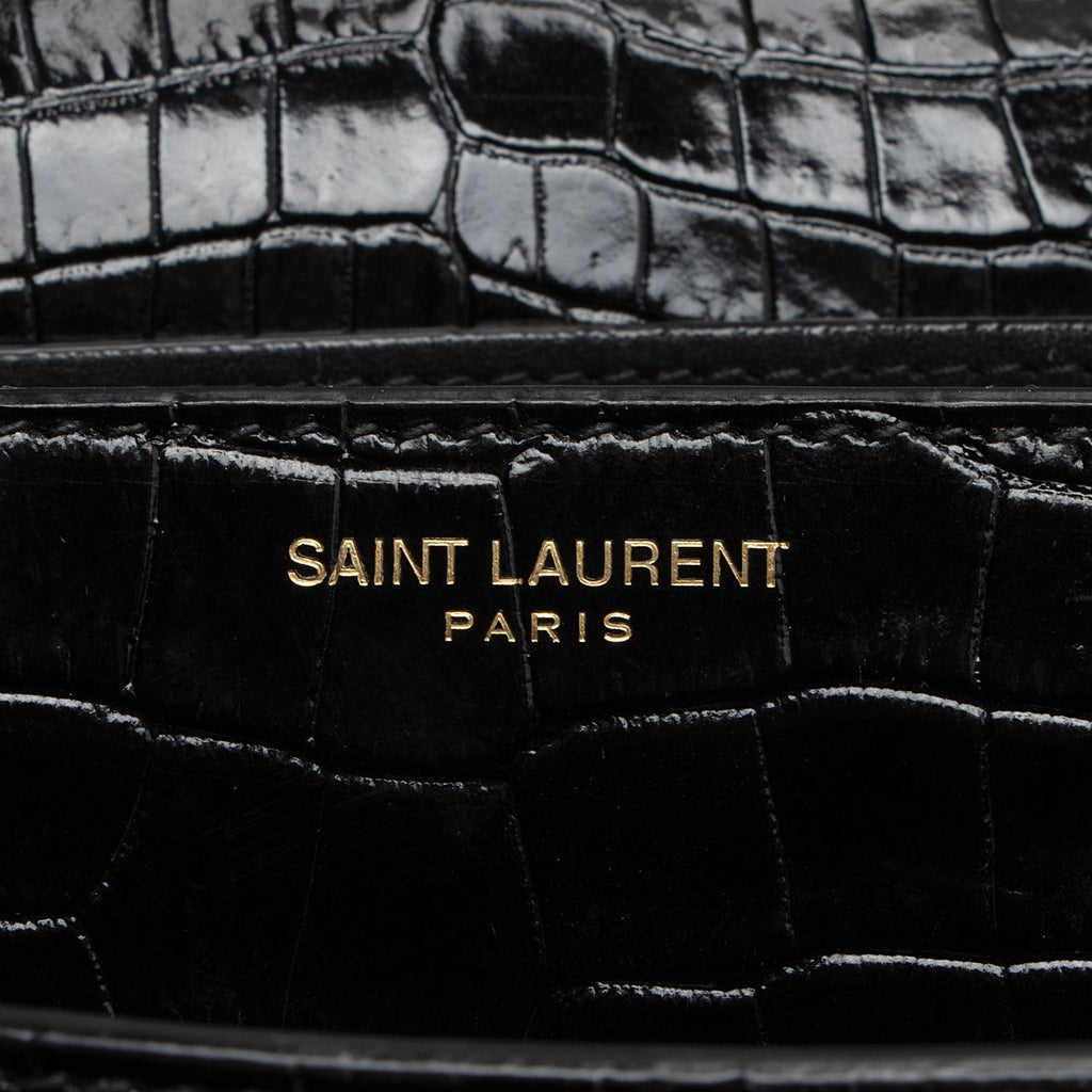 Saint Laurent Croc Embossed Leather Monogram Sunset Medium Shoulder Bag (SHF-otiVDf)