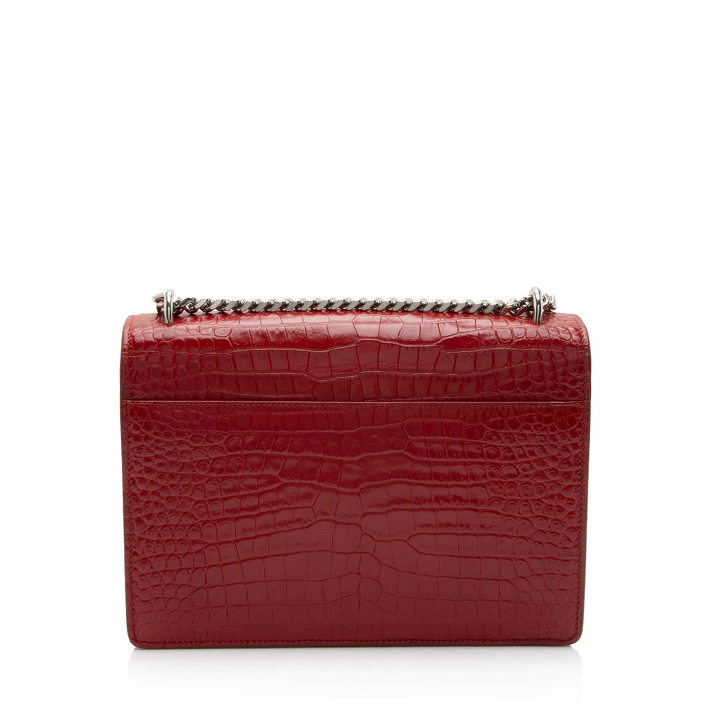 Saint Laurent Croc Embossed Leather Monogram Sunset Medium Shoulder Bag (SHF-T5kq37)