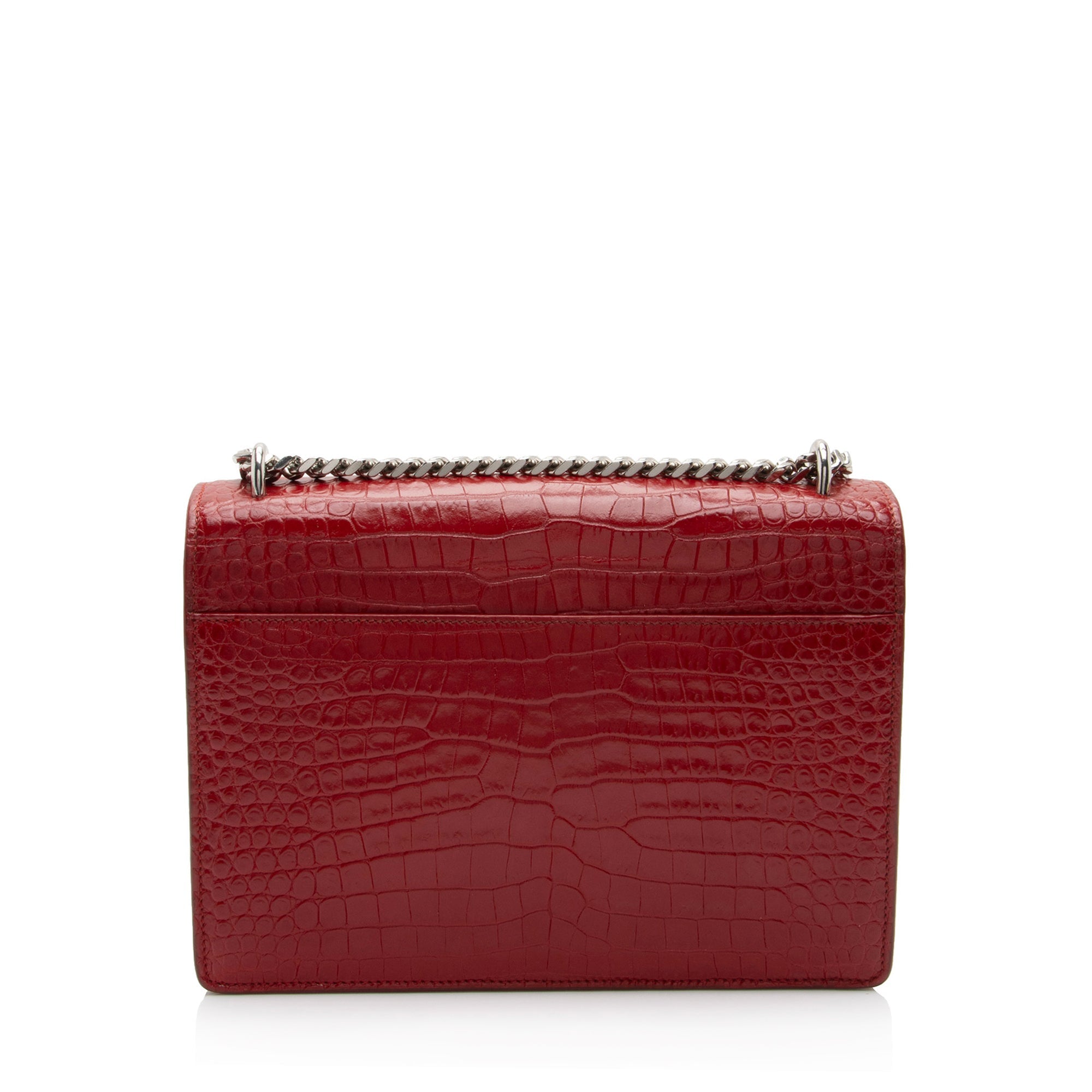 Saint Laurent Croc Embossed Leather Monogram Sunset Medium Shoulder Bag (SHF-T5kq37)