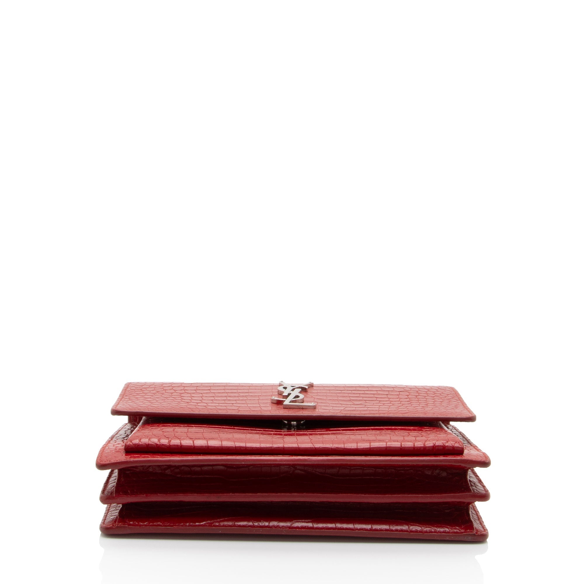 Saint Laurent Croc Embossed Leather Monogram Sunset Medium Shoulder Bag (SHF-T5kq37)