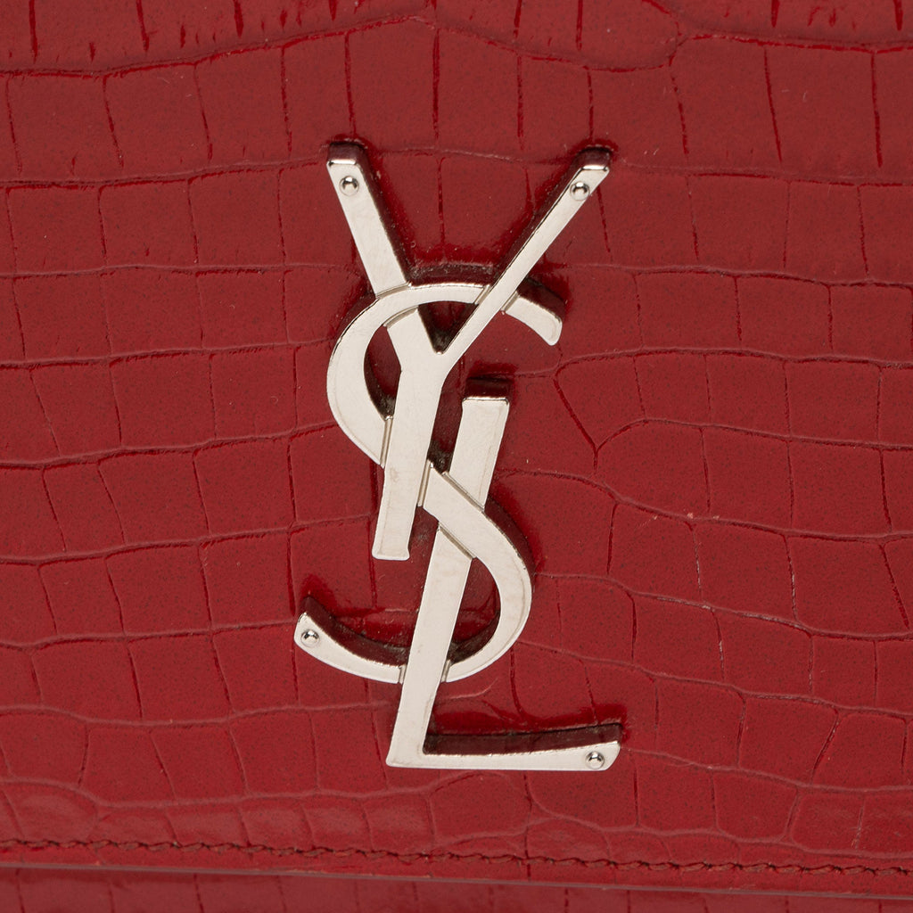 Saint Laurent Croc Embossed Leather Monogram Sunset Medium Shoulder Bag (SHF-T5kq37)