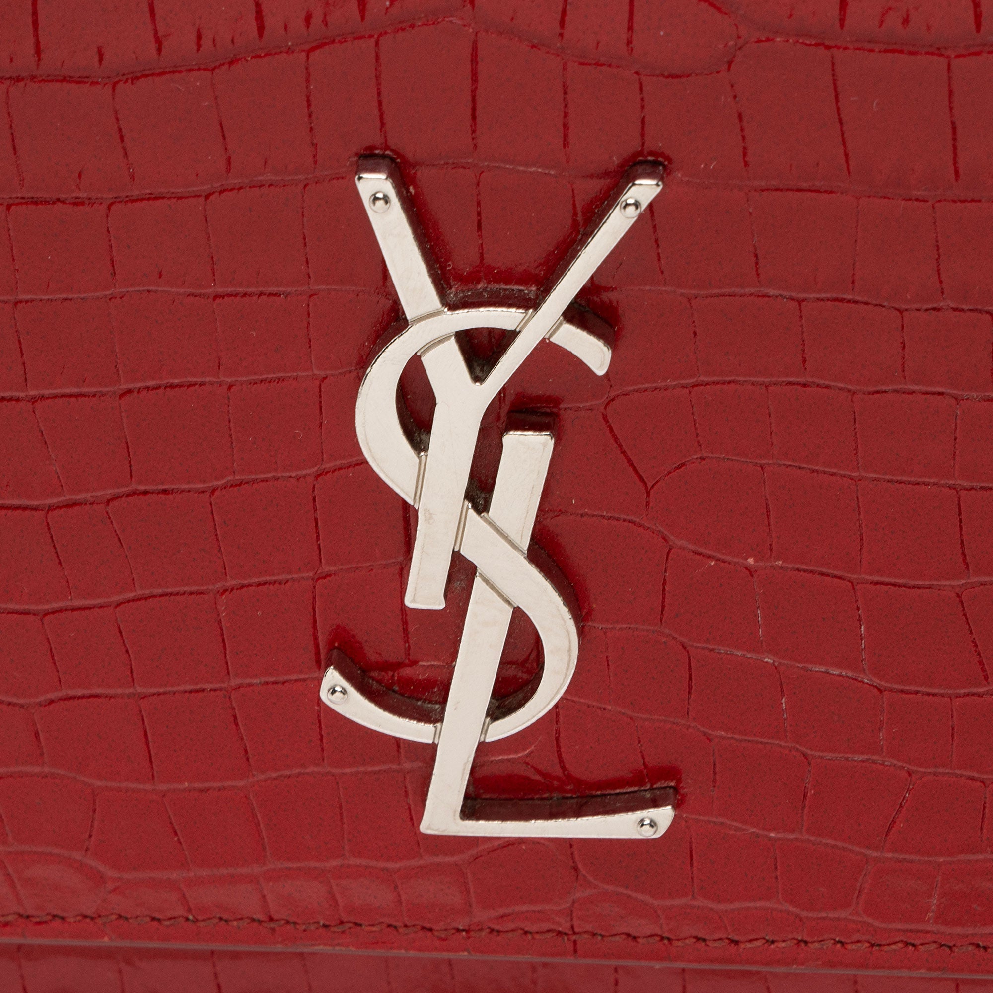 Saint Laurent Croc Embossed Leather Monogram Sunset Medium Shoulder Bag (SHF-T5kq37)