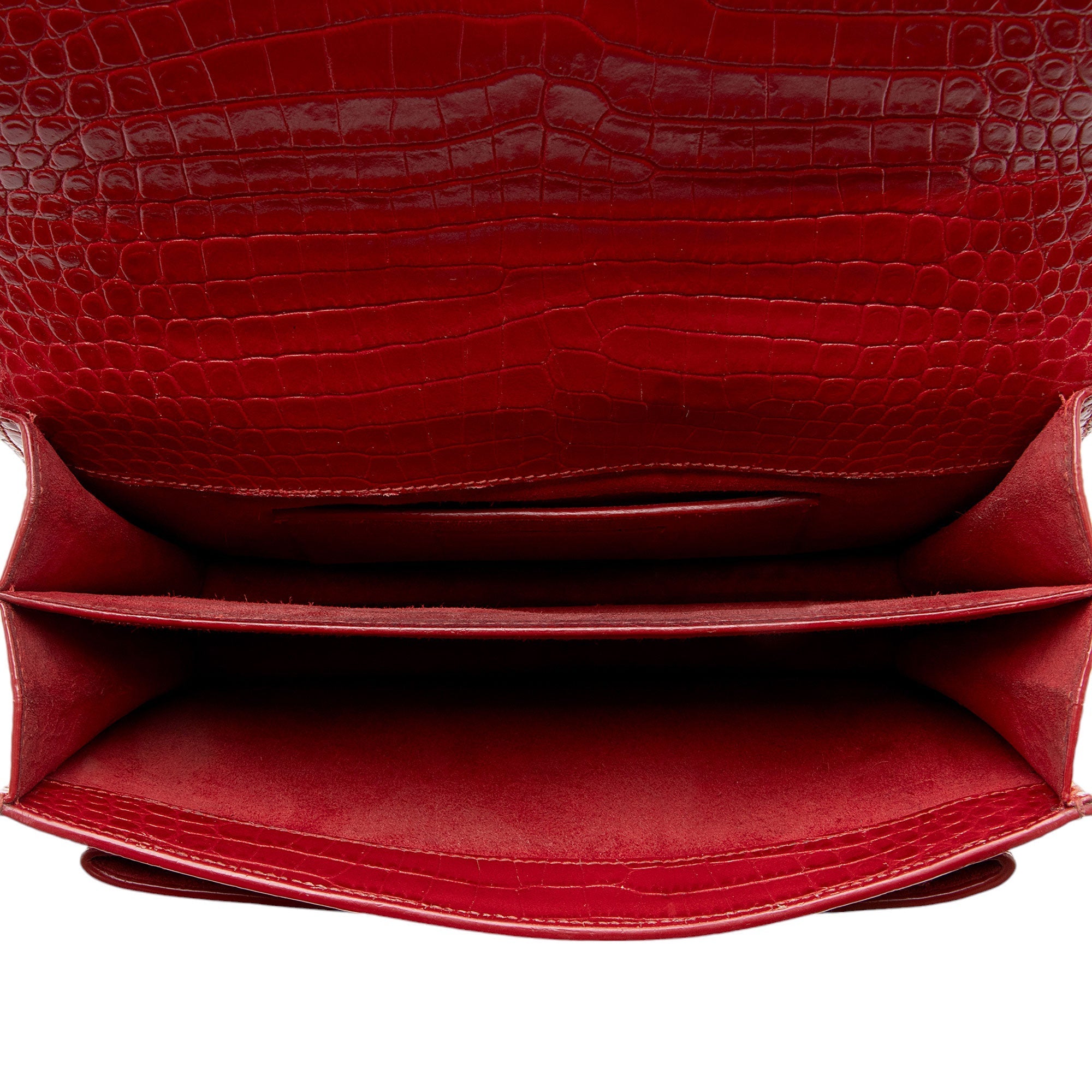 Saint Laurent Croc Embossed Leather Monogram Sunset Medium Shoulder Bag (SHF-T5kq37)