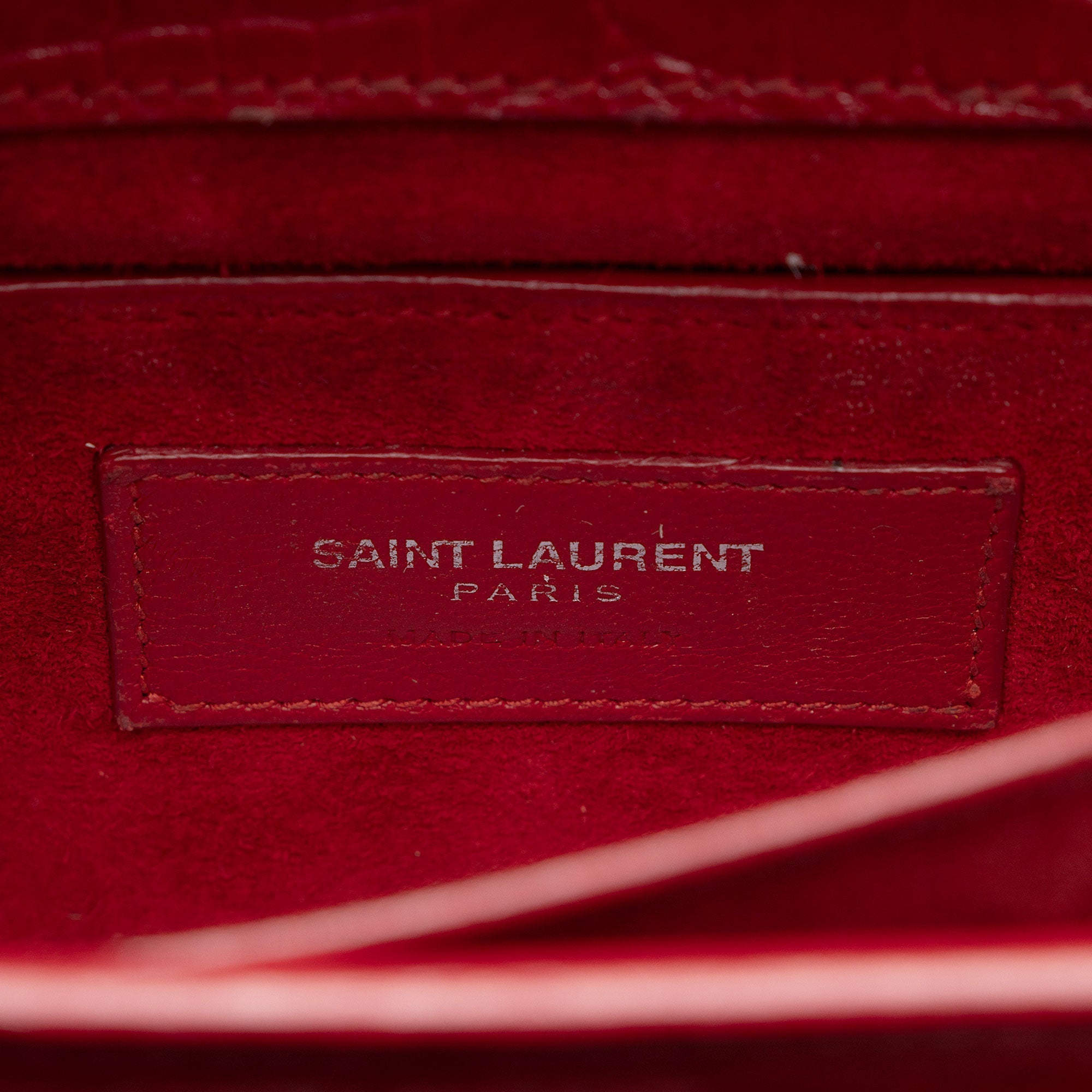 Saint Laurent Croc Embossed Leather Monogram Sunset Medium Shoulder Bag (SHF-T5kq37)
