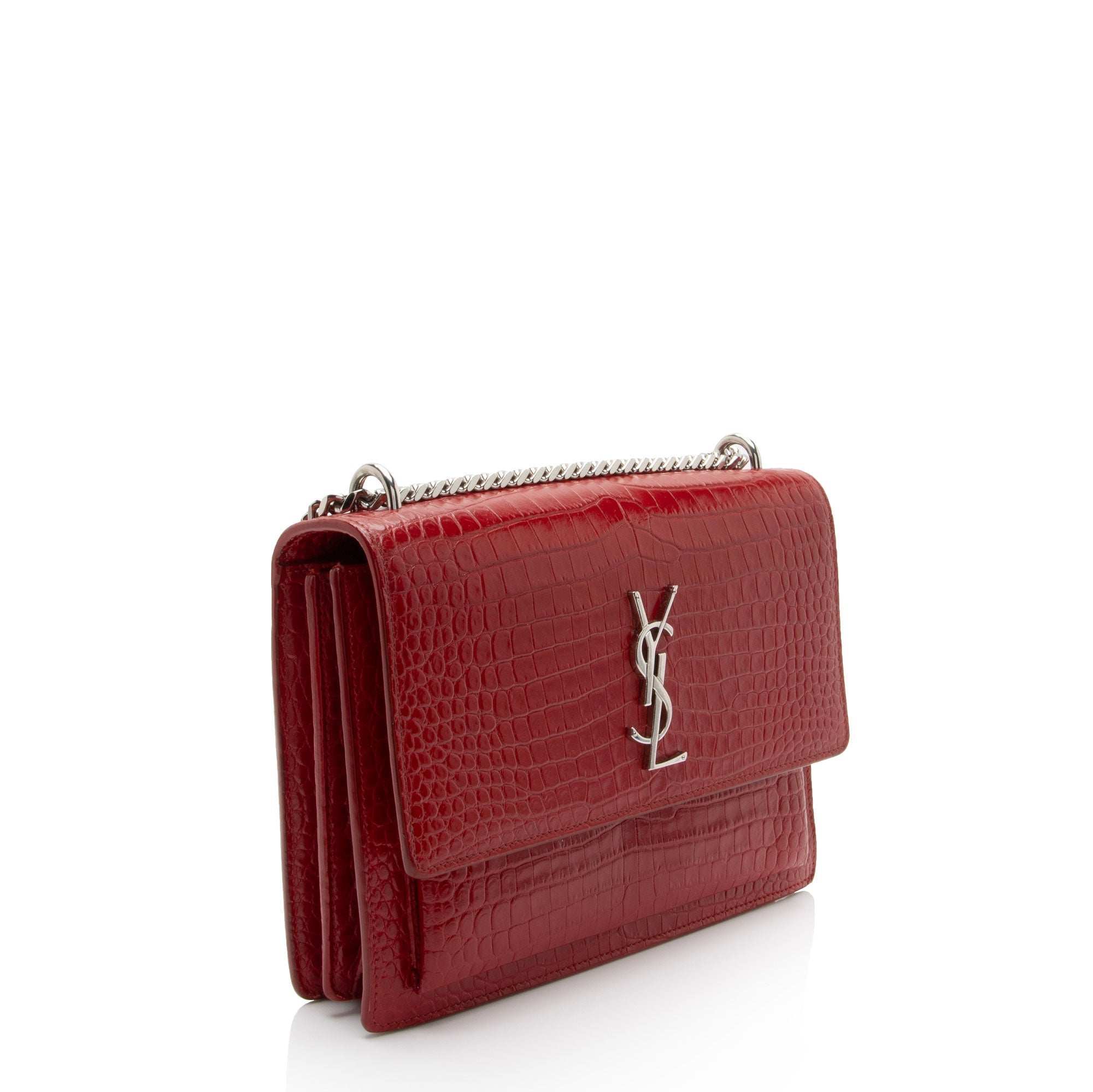 Saint Laurent Croc Embossed Leather Monogram Sunset Medium Shoulder Bag (SHF-T5kq37)