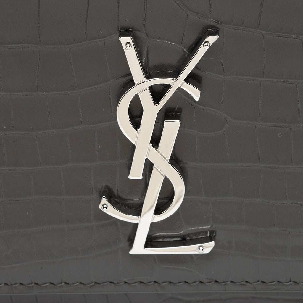 Saint Laurent Croc Embossed Leather Monogram Sunset Medium Shoulder Bag (SHF-dhitYI)