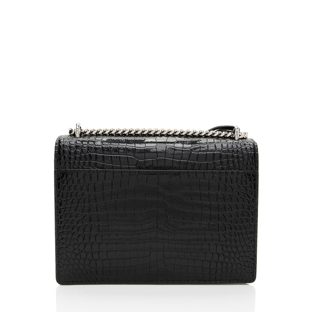 Saint Laurent Croc Embossed Leather Monogram Sunset Medium Shoulder Bag (SHF-M2o6S1)
