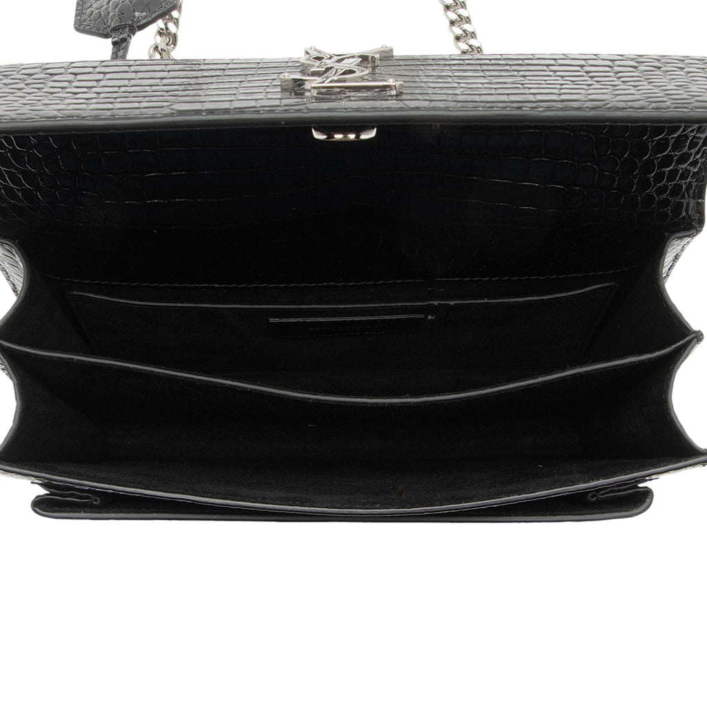 Saint Laurent Croc Embossed Leather Monogram Sunset Medium Shoulder Bag (SHF-M2o6S1)