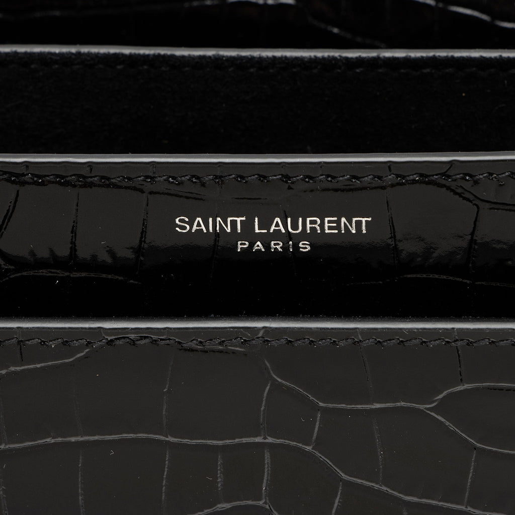 Saint Laurent Croc Embossed Leather Monogram Sunset Medium Shoulder Bag (SHF-M2o6S1)
