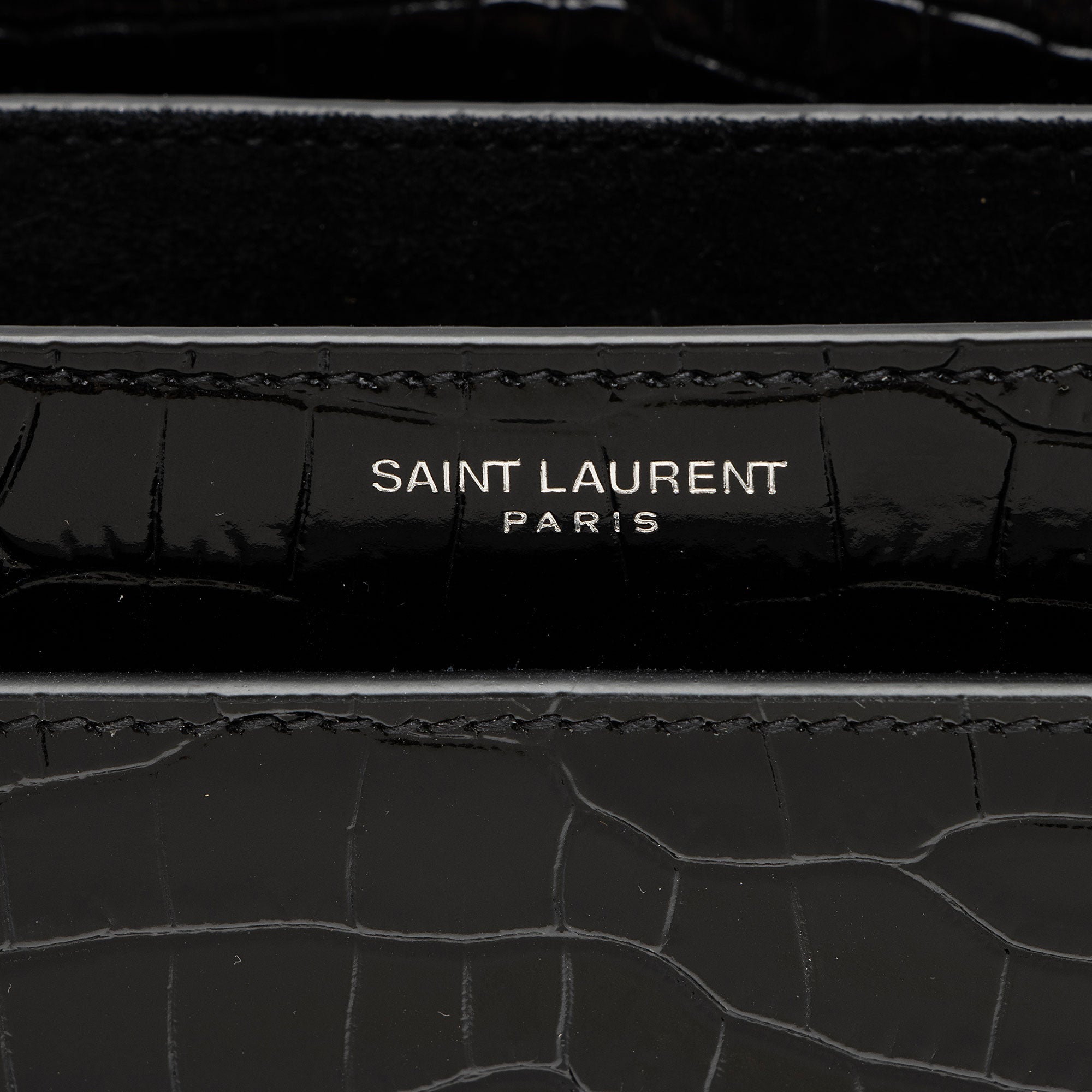 Saint Laurent Croc Embossed Leather Monogram Sunset Medium Shoulder Bag (SHF-M2o6S1)
