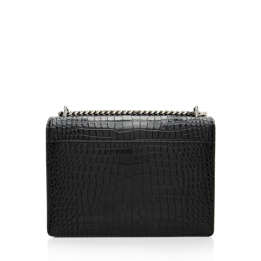 Saint Laurent Croc Embossed Leather Monogram Sunset Medium Shoulder Bag