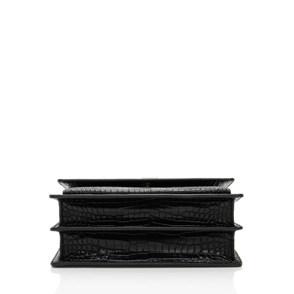 Saint Laurent Croc Embossed Leather Monogram Sunset Medium Shoulder Bag