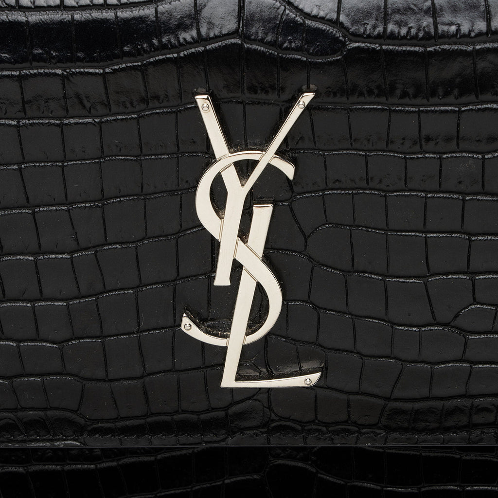 Saint Laurent Croc Embossed Leather Monogram Sunset Medium Shoulder Bag
