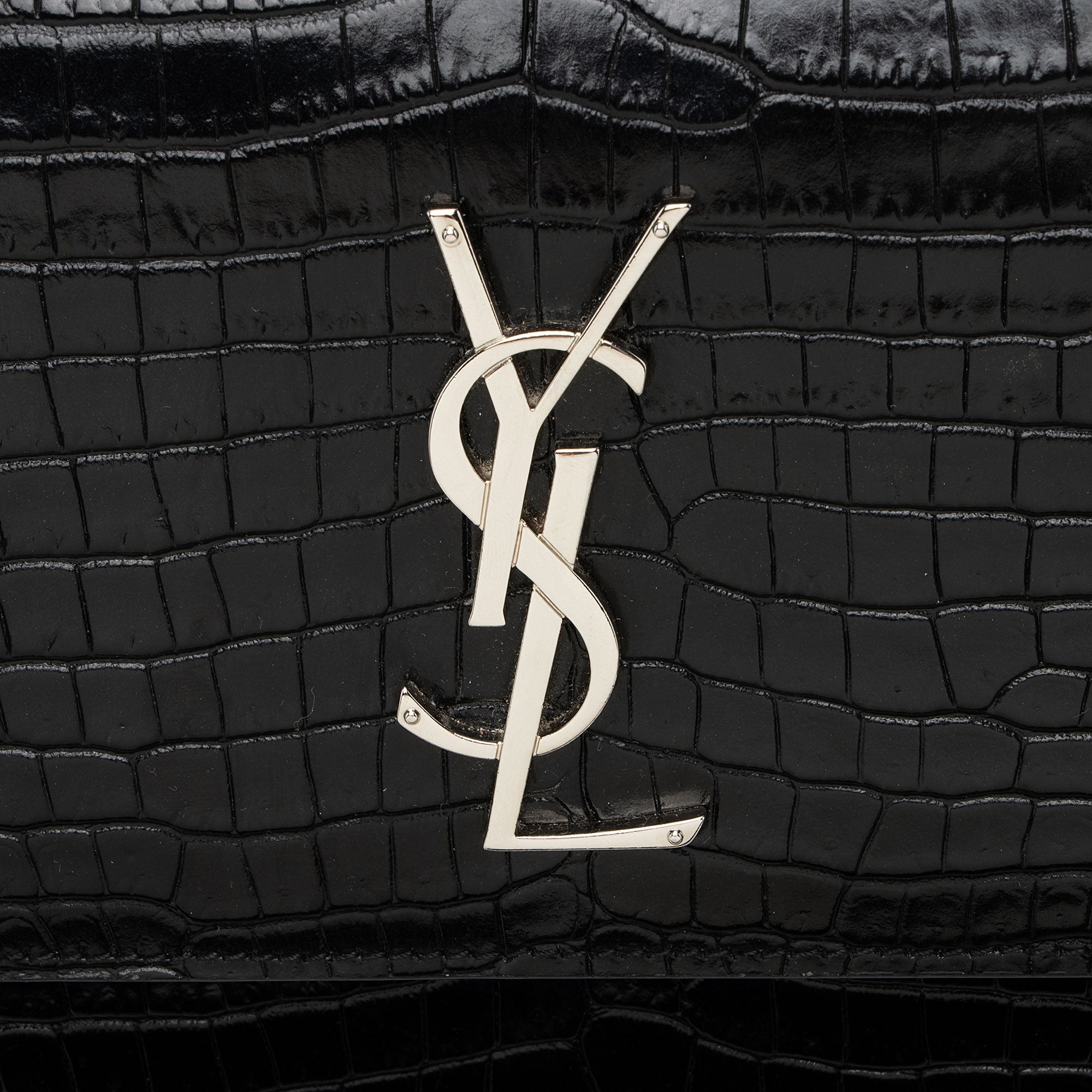 Saint Laurent Croc Embossed Leather Monogram Sunset Medium Shoulder Bag