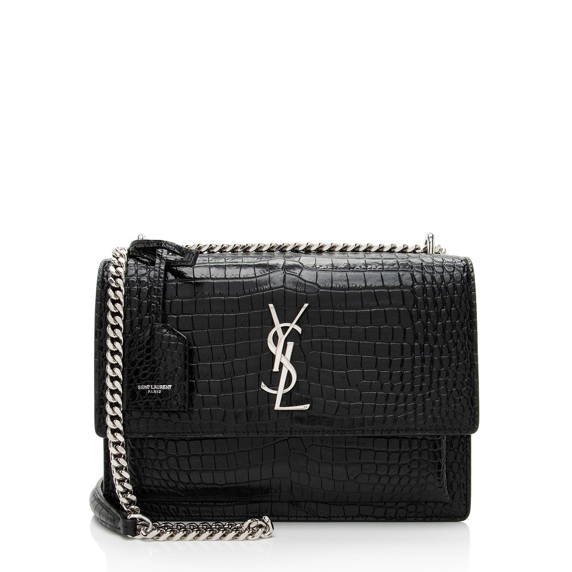 Saint Laurent Croc Embossed Leather Monogram Sunset Medium Shoulder Bag