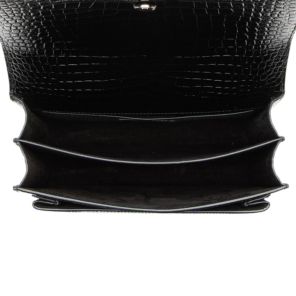 Saint Laurent Croc Embossed Leather Monogram Sunset Medium Shoulder Bag