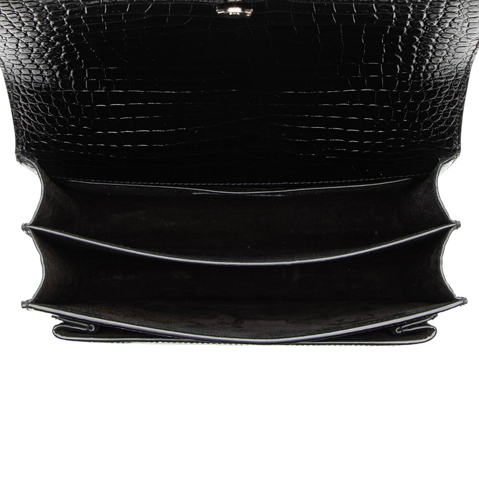 Saint Laurent Croc Embossed Leather Monogram Sunset Medium Shoulder Bag