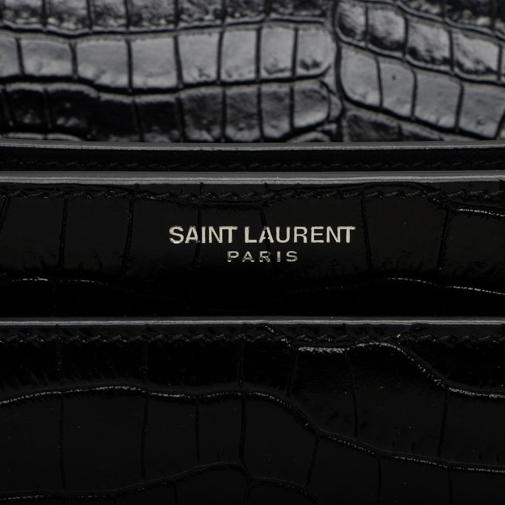 Saint Laurent Croc Embossed Leather Monogram Sunset Medium Shoulder Bag