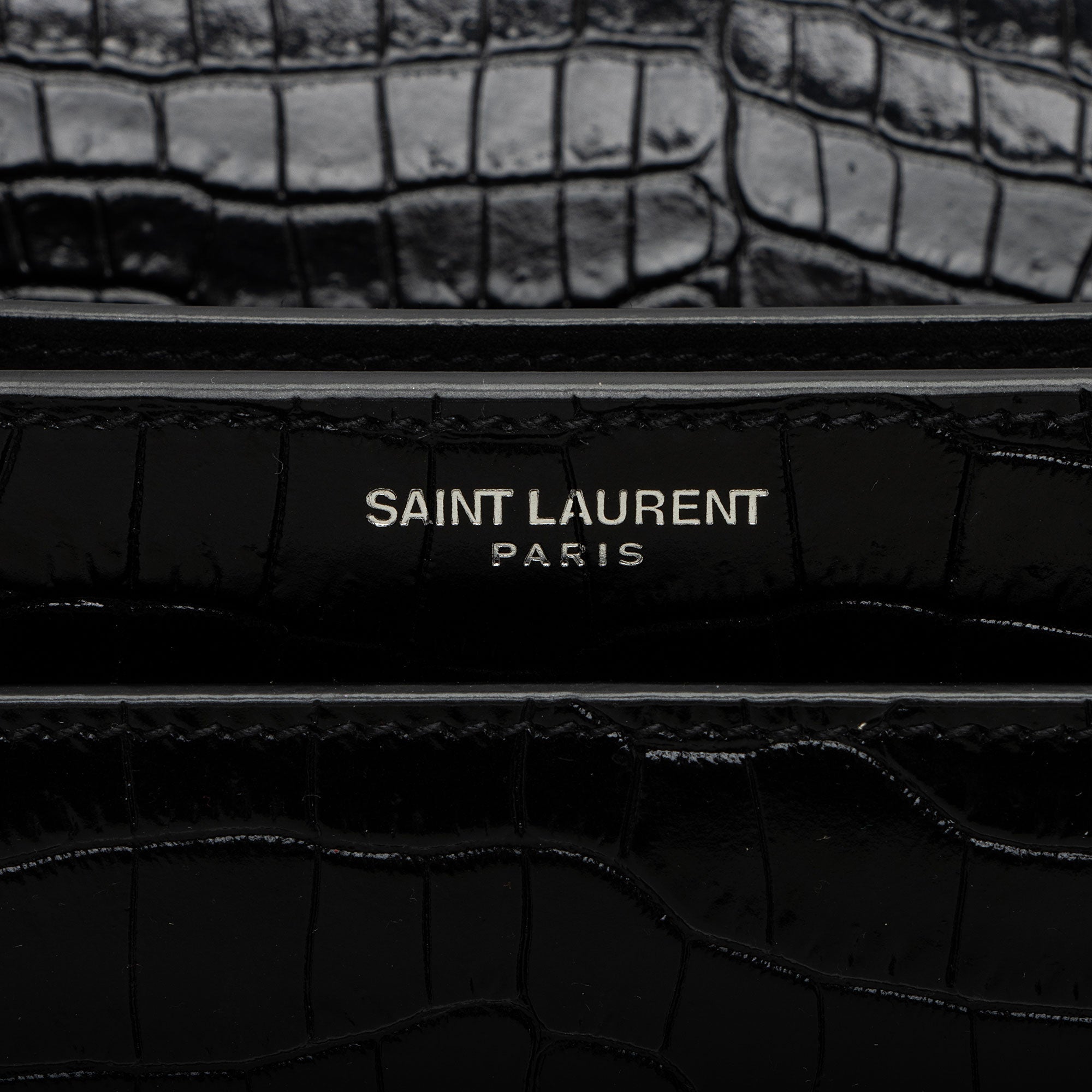 Saint Laurent Croc Embossed Leather Monogram Sunset Medium Shoulder Bag
