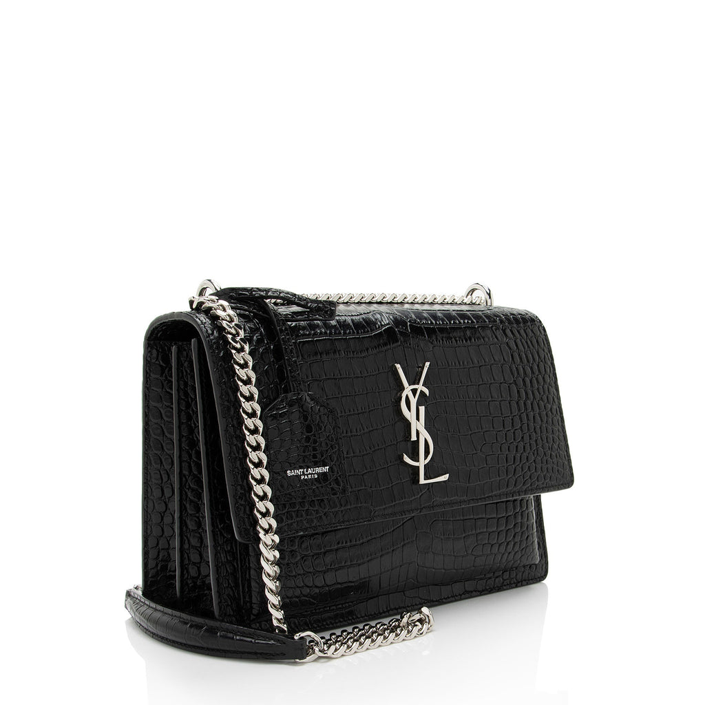 Saint Laurent Croc Embossed Leather Monogram Sunset Medium Shoulder Bag