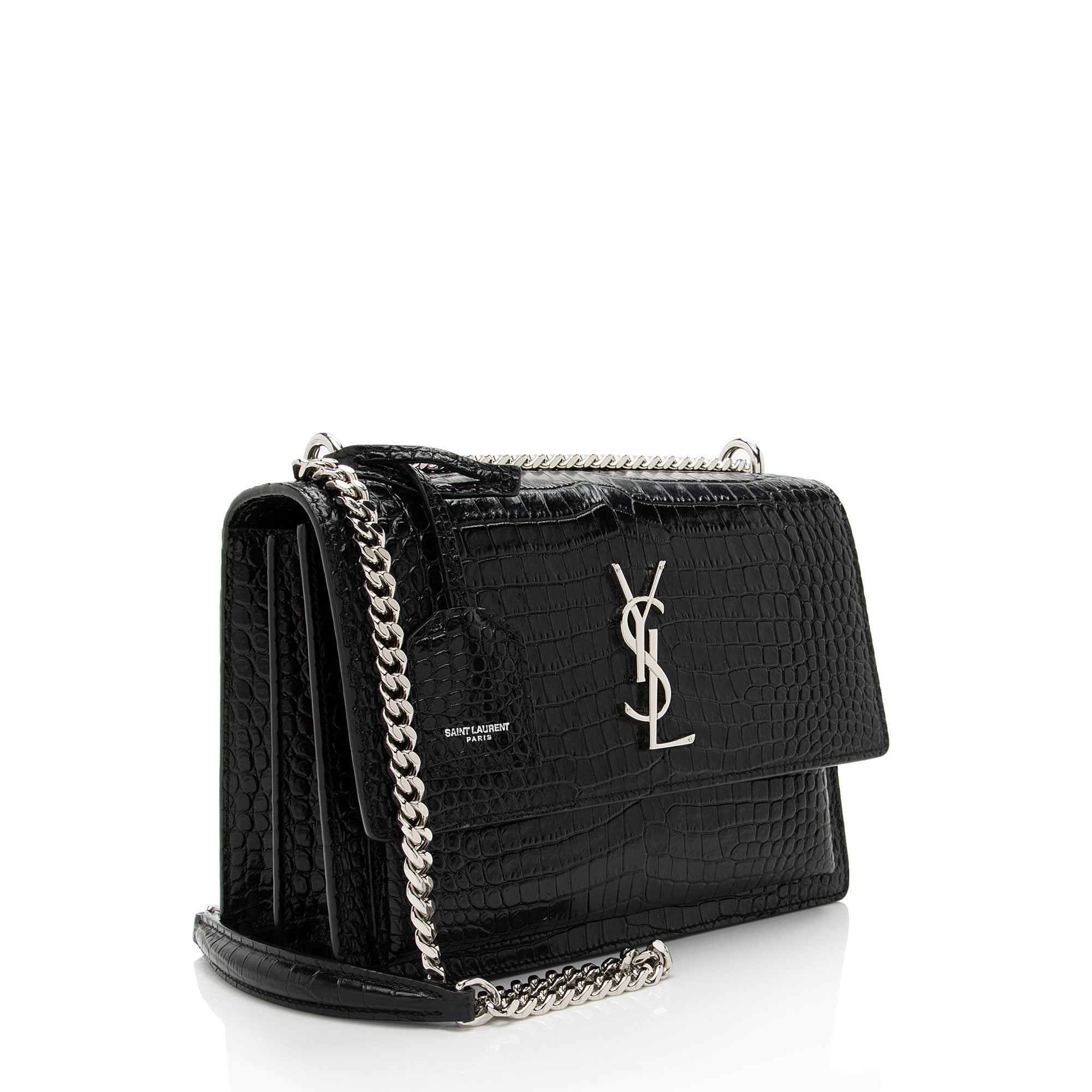 Saint Laurent Croc Embossed Leather Monogram Sunset Medium Shoulder Bag