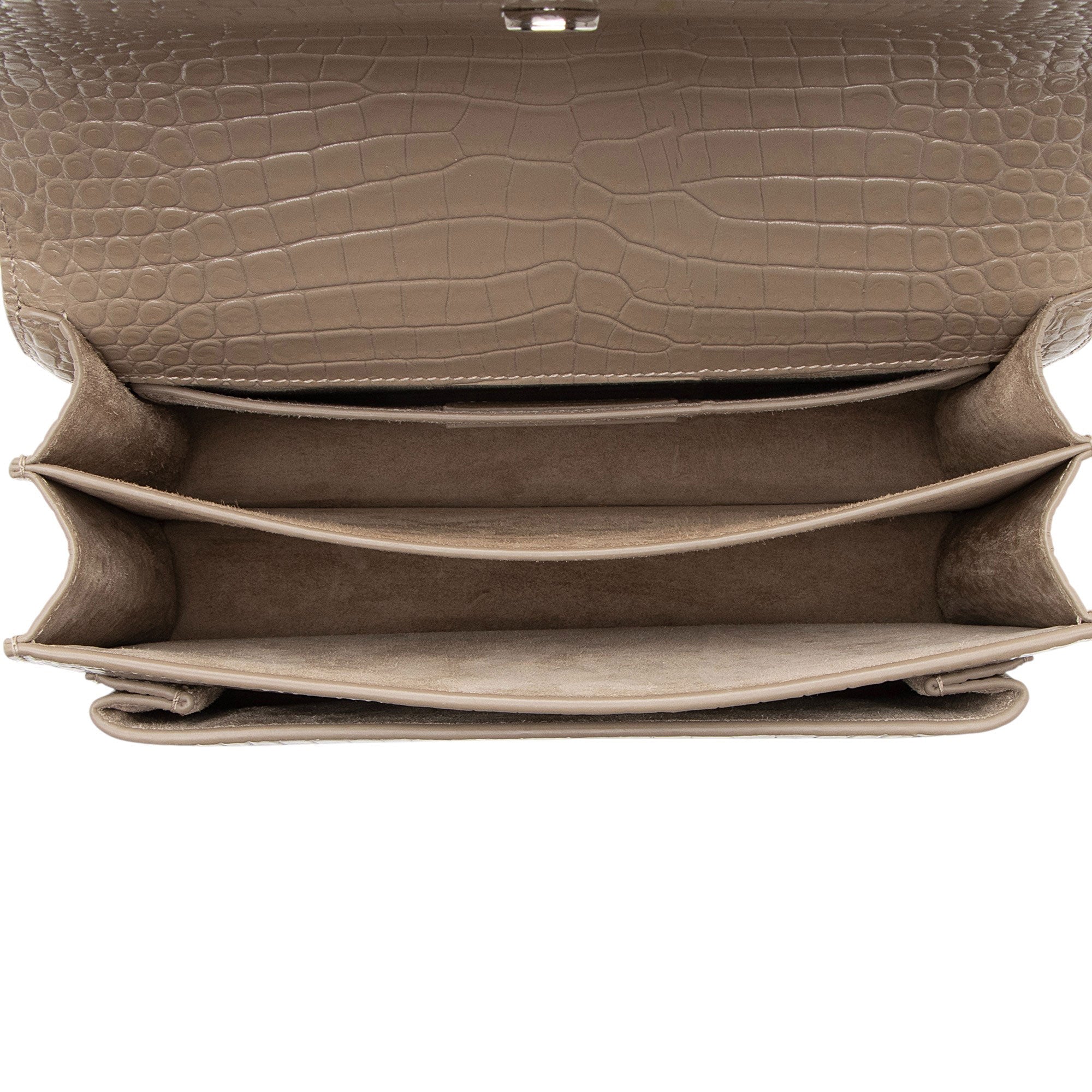 Saint Laurent Croc Embossed Leather Monogram Sunset Medium Shoulder Bag